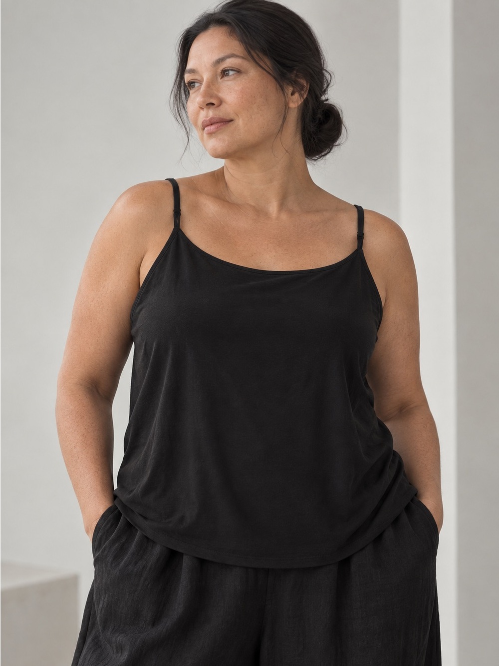 Eileen Fisher Black Pima Cotton Shelf Bra Cami Plus 1X NWOT